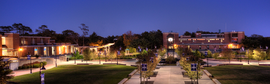 Veterans Plaza on the Ammerman Campus at Night